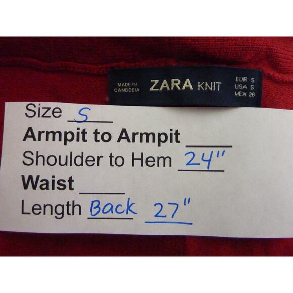 Zara Knit Red Open Front Sweater Cardigan S - Picture 6 of 6